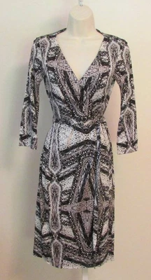 $99.99 • Buy Diane Von Furstenberg New Julian Two Diamond Maze Wrap Dress 6 Black White Gray