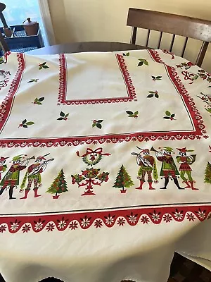 VTG Tablecloth Christmas Minstrels Musicians Troubadours 80” X 58 Retro Colorful • $22