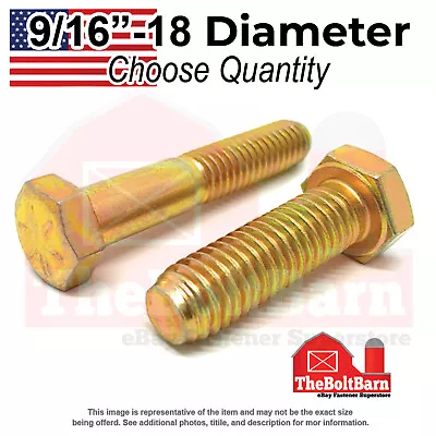 9/16 -18 Grade 8 Fine Hex Cap Screws Zinc Yellow USA Made (Choose Length & Qty) • $9.68