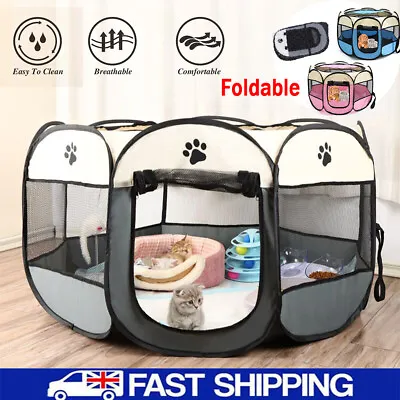 Large Portable Pet Dog Cat Playpen Tent Oxford Fabric Fence Kennel Crate Pop Up • £15.99