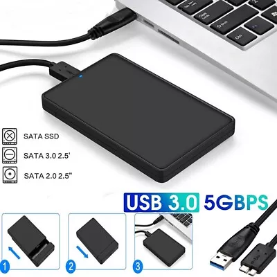 Black USB 3.0 Hard Drive Disk 2.5  SATA HDD SSD External Slim Enclosure Case • $9.99
