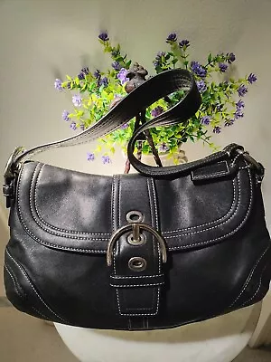 Vintage Coach Black Leather Shoulder Handbag Purse F10910 • $46.99