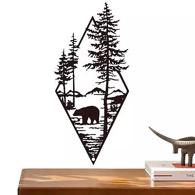 Bear And Forest Metal Wall Art | Rustic Silhouette Wall Decoration Metal Decor • $11.73