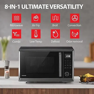 Air Fryer Countertop Combo Microwave Oven 8-in-1 Cook Fry Black Stainless Steel • $226.62
