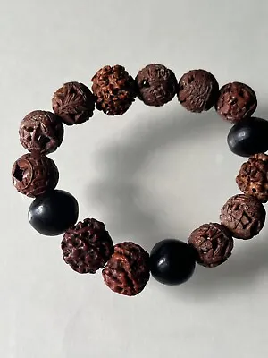 Genuine Old Nepal Mixed Seeds Bracelet 3 Black Bodhi Beads & 11 Mala Prayer • $75