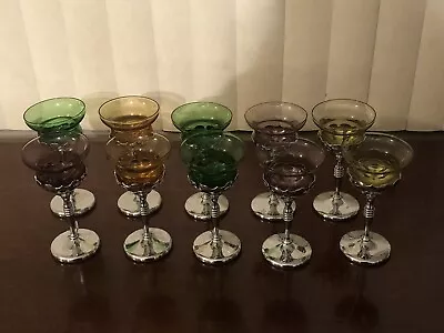 10 Farberware * Cambridge Glasses Chrome * Art Deco 6  Green Amber Purple Yellow • $60