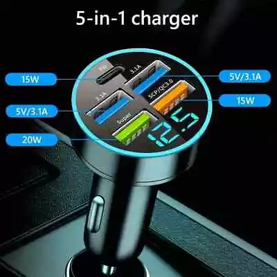 5 Port USB Super Fast Car Charger 15W/PD 5V/3.1A SCP/QC3.0 Type C Intelligent • £4.85