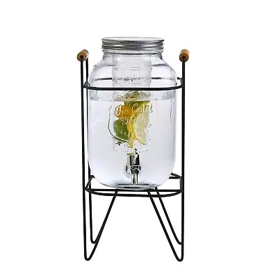 4L Glass Vintage Beverage Drinks Dispenser On Metal Stand Cocktail Jar With Tap • £15.85