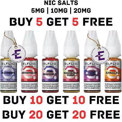 Elf-Liq Bar Nic Salts E Liquid 5 10 20 Mg Shot Elfliq 10ml Vape Juice 50/50 FREE • £3.94