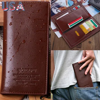 Men's Long Leather Bifold Wallet Credit Card Holder Checkbook Purse Billfold US • $9.99