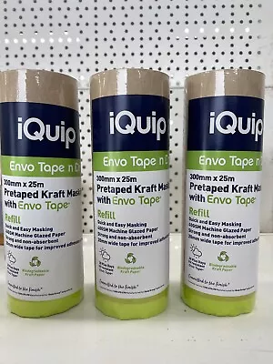 IQuip Evo Pre-Taped Hand Masking Paper X3 Rolls - 300mm X 25m (5m) Extra He DUTY • $29.90