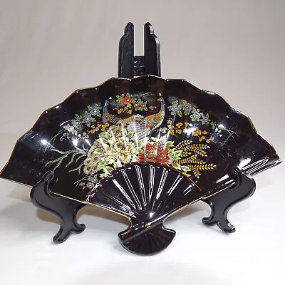 Ceramic Peacock Trinket Colorful Fan With Gold Trim Made In Japan  Very Pretty • $2.85