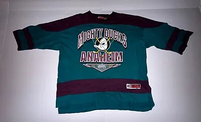 90s Vintage Annaheim Mighty Ducks NHL Jersey Shirt Pro Edge Size XL • $45