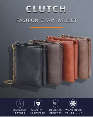 Men Men's Leather Wallet Trifold With Chain C4 Sim ID Credit Card Holder Coin • $13.99