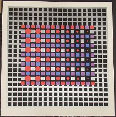 1989 Victor Vasarely Pencil Signed Screenprint  Zilver  • $875