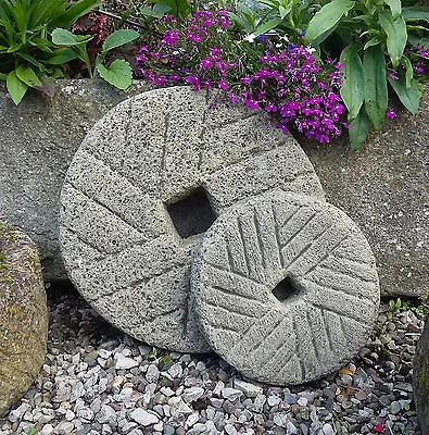 Stone Garden Pair Rustic Millstones / Mill Stone Grindstone Ornaments🌿🍂 • £28.50
