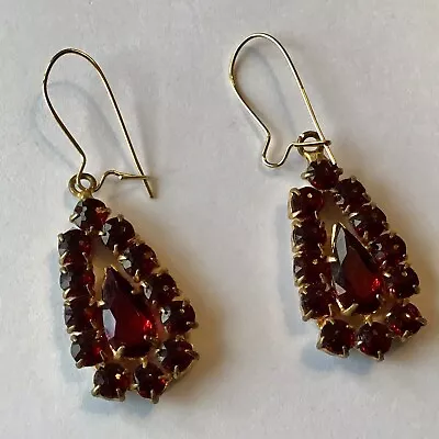 Vintage Art Deco Czech Garnet Rhinestone Earrings • $15