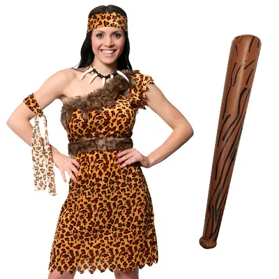 £17.99 • Buy Cave Women Costume Ladies Pre Historic Girl Fancy Dress Costume Leopard Print 