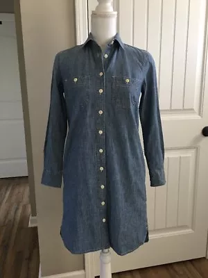 New J Crew Petite Long-sleeve Chambray Shirtdress Blue Sz PXs G2623 • $35