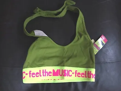 Zumba Olive Feel The Music Halter Neck Bra Top Fitness Crop Dance Size 6 8 10 • £6