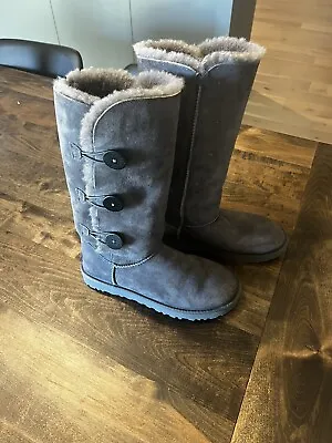 UGG Women’s Bailey Button III Tall Grey Suede Casual Winter Boot Size US 10 • $45