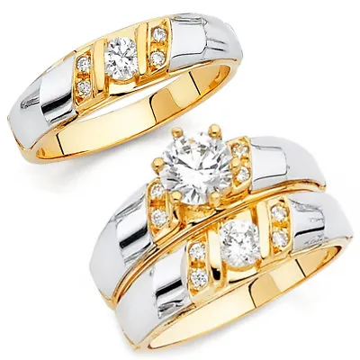 Simulate Diamond Engagement Ring Matching Bridal Band Or Trio Set 14K 2Tone Gold • $225.99