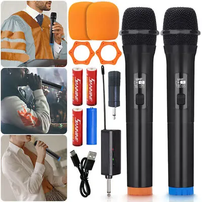 2x Wireless Microphone Professional Handheld Mic System + Receiver Karaoke UK • £15.99