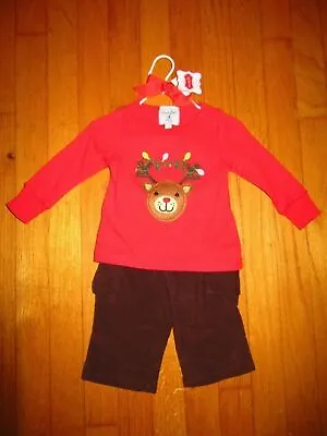 NWT Mud Pie Reindeer Shirt & Brown Cord Pants 2 Piece Set 0-6 Months • $17.99