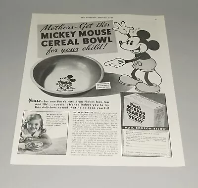 1935 Walt Disney Mickey Mouse Cereal Bowl Premium Advertisement Page 11  X 14  • $1