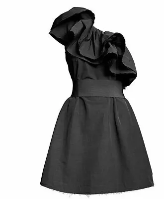 Lanvin H&m Rare Black Ruffle One Shoulder Party Dress Uk 12 Us 8 Medium Bnwt • £149.99