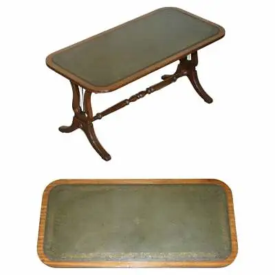 Medium Sized Green Leather & Mahogany Bevan Funnell Coffee Table Nice Patina • $1057.87