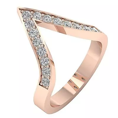 V Shape Anniversary Ring Genuine Diamond SI1 G 0.65 Ct 14K Solid Gold 16.30 MM • $781.19