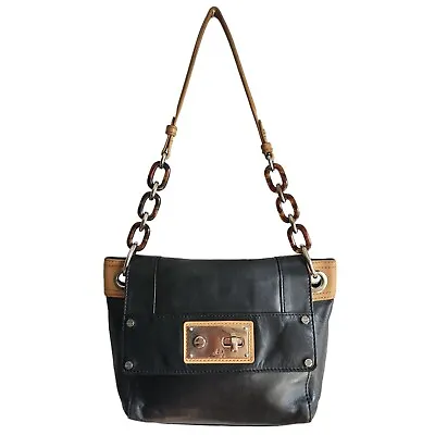 MILLY  Leather Tortoise Chainstrap Shoulder Bag Purse  Black And Tan • $45