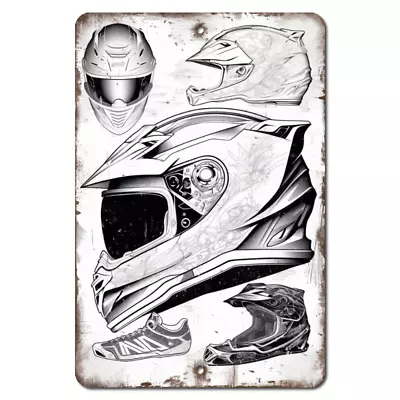 Offroad Motorcycle Helmet Aluminum Metal Sign Wall Decor For Garage Mancave • $21.59