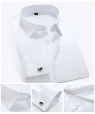 £23.98 • Buy Mens Dress Shirts Luxury French Cuff With Cufflinks Business Formal Shirts Tops