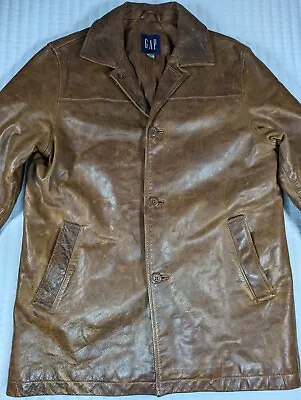 Vintage Gap Mens Jacket Medium Brown Leather Button Front Coat • $84.95