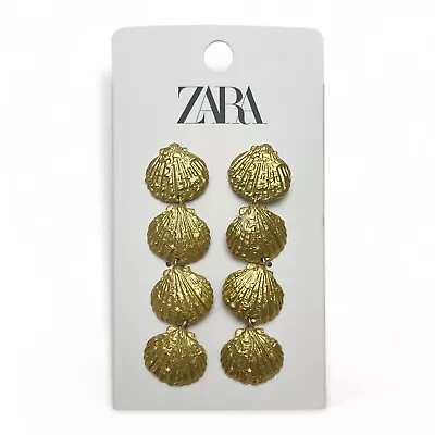 ZARA Matte Goldtone Scallop Shell Seashell Drop Dangle Earrings 1124/017 • $26.99