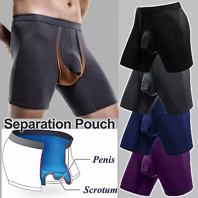 Men's Dual Pouch Underwear Long Leg Bulge Boxer Briefs Modal Elephant Trunks UK • £12.79