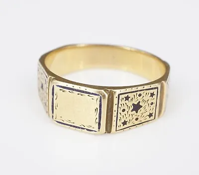 Antique 18k Gold Signet Enamel Band Mourning Ring Anniversary Size 8 RG4021 • $1425.50