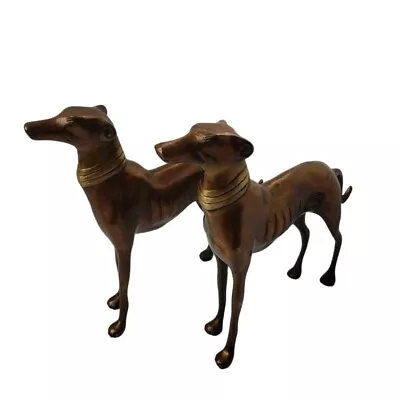 Brass Greyhound Dog Pair Of Whippet Dog Breed Sculpture Statue Figurine 8  High • $84.99