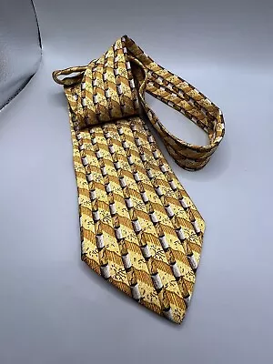 Ermenegildo Zegna 100% Silk Yellow Geometric Stripe Necktie Tie Italy • $29.95