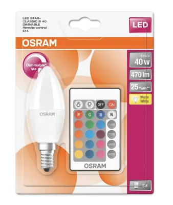 Osram LED Star Colour Changing Candle SES E14 Bulb RGBW Dimmable Remote Control • £14.99