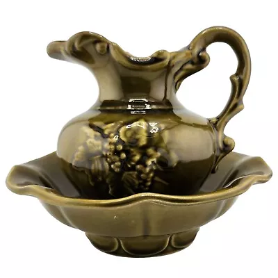 McCOY POTTERY SMALL BOWL AND PITCHER OLIVE GREEN 8 INCH IN DIAMETER • $13.99