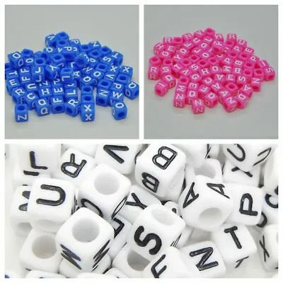 100 X 6mm Mixed Letter Alphabet Pony Cube Bead White Baby Pink Blue Dummy Clip • £2.49