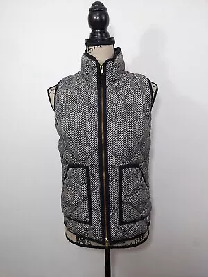 J Crew #02533 Quilted Puffer Vest Gray Herringbone Printed Pattern Womens XS • $25