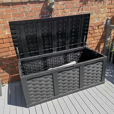 HUGE XXL 634 Litre Rattan Style Garden Cushion Storage Box - Sit On Lid – Black • £149.95