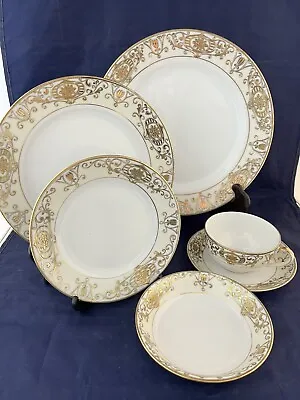 43 Pcs Vintage Noritake 43061 Gold Encrusted Dinnerware & Serving Pieces Japan • $650