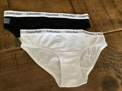 CALVIN KLEIN GIRLS 2 PACK BIKINI PANTS  SIZE 2XL 14-16 Years BLACK WHITE • £14.99