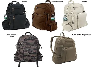 Canvas LG BACKPACK Hiking Camping Hunting Navy Army Urban City School Book Bag • $45.99