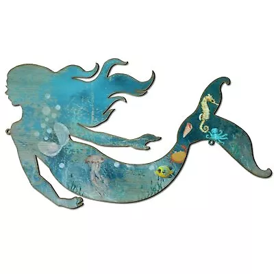 Metal Mermaid Wall Art Rustic Hanging Mermaid Wall Decor Blue Metal Mermaid Deco • $22.27